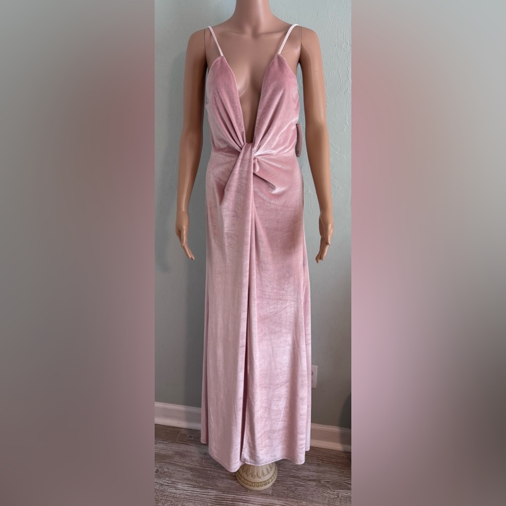 TOBI rose velvet twist front deep plunge maxi dress S NWT - Picture 2 of 12